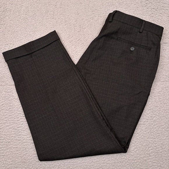 Ralph Ralph Lauren Dress Pants Men's 38x30 Gray Check‎ Plaid Pleated Cuffed - Picture 1 of 9